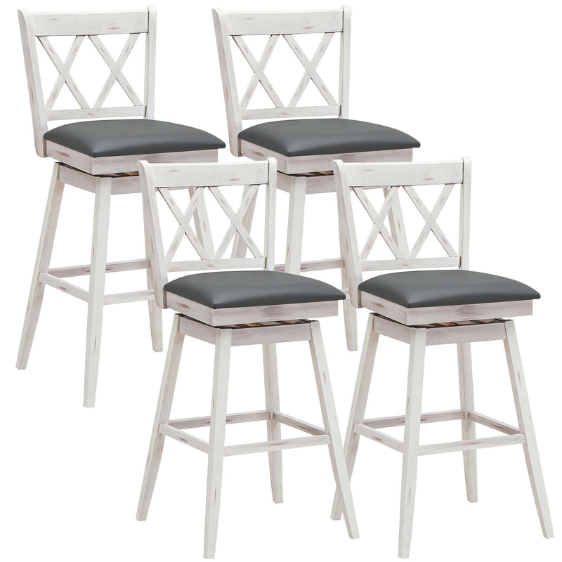 Set of 4 Barstools Swivel Bar Height Chairs with Rubber Wood Legs White/Black