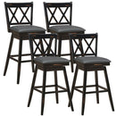 Set of 4 Barstools Swivel Bar Height Chairs with Rubber Wood Legs White/Black
