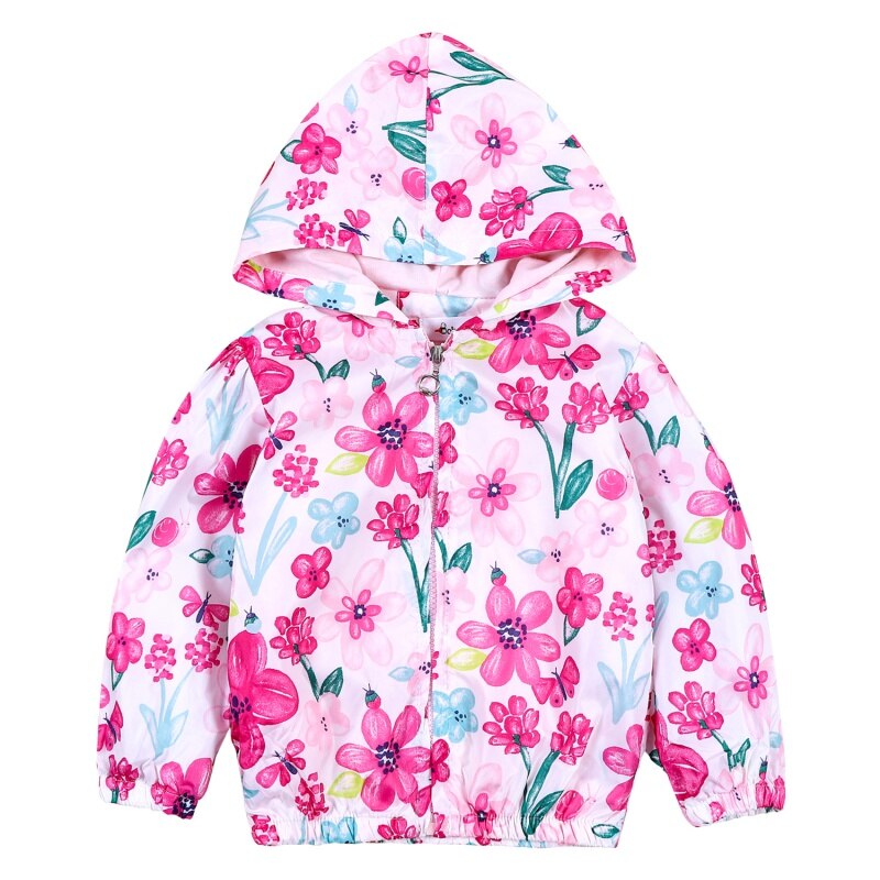 Fashion Girls Clothing Baby Girl Print Flowers Hoodie Jacket  Autumn Flower Pattern Zipper Jacket