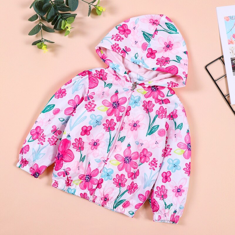 Fashion Girls Clothing Baby Girl Print Flowers Hoodie Jacket  Autumn Flower Pattern Zipper Jacket