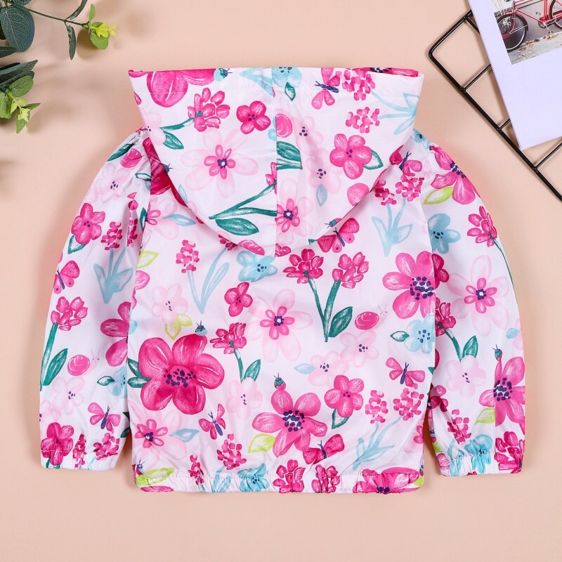 Fashion Girls Clothing Baby Girl Print Flowers Hoodie Jacket  Autumn Flower Pattern Zipper Jacket