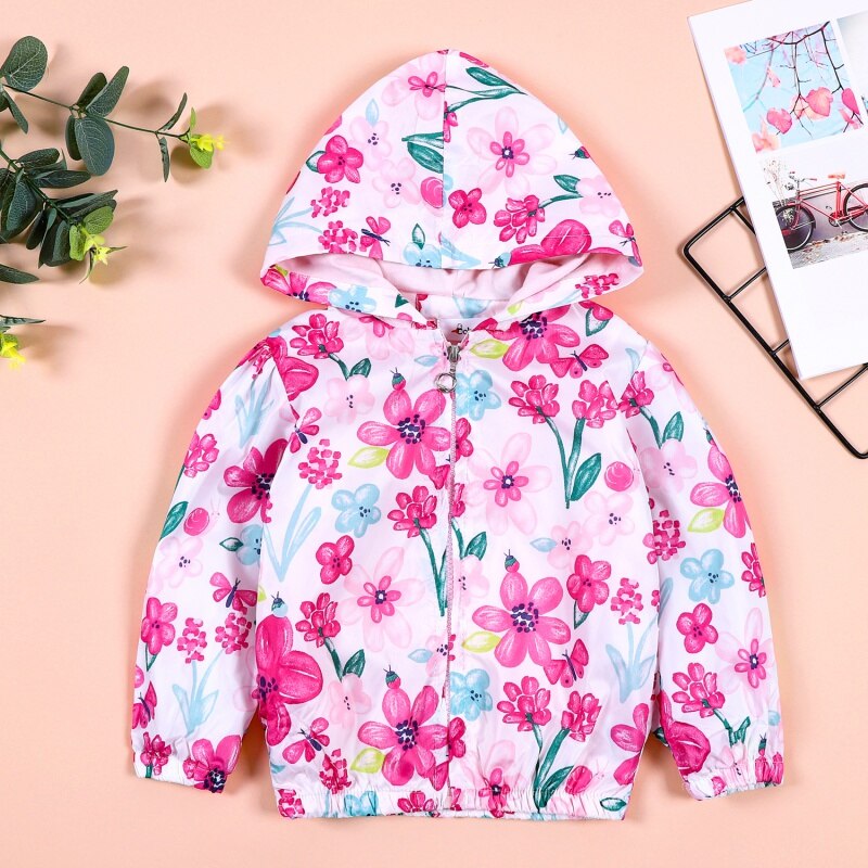 Fashion Girls Clothing Baby Girl Print Flowers Hoodie Jacket  Autumn Flower Pattern Zipper Jacket