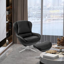 Swivel Rocking Chair Top Grain Leather Lounge Armchair w/Ottoman HU10046