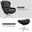 Swivel Rocking Chair Top Grain Leather Lounge Armchair w/Ottoman HU10046