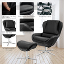 Swivel Rocking Chair Top Grain Leather Lounge Armchair w/Ottoman HU10046