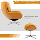 Swivel Rocking Chair Top Grain Leather Lounge Armchair w/Ottoman HU10046