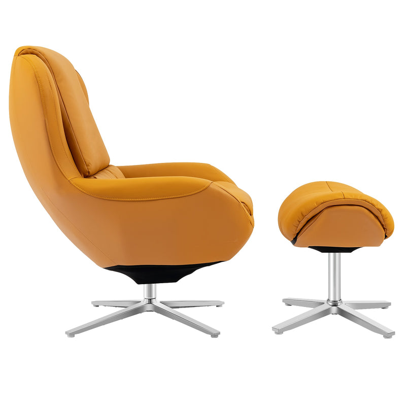 Swivel Rocking Chair Top Grain Leather Lounge Armchair w/Ottoman HU10046