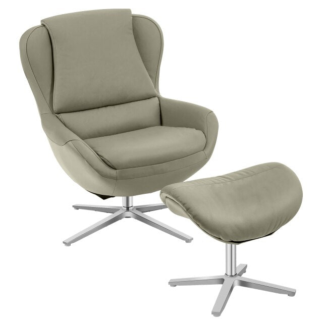 Swivel Rocking Chair Top Grain Leather Lounge Armchair w/Ottoman HU10046