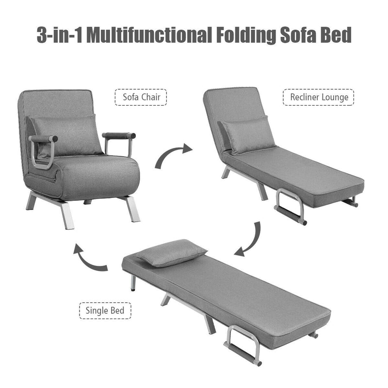 5 Position Convertible Sleeper Bed Folding Design Lounge Couch w/ Pillow HW64104