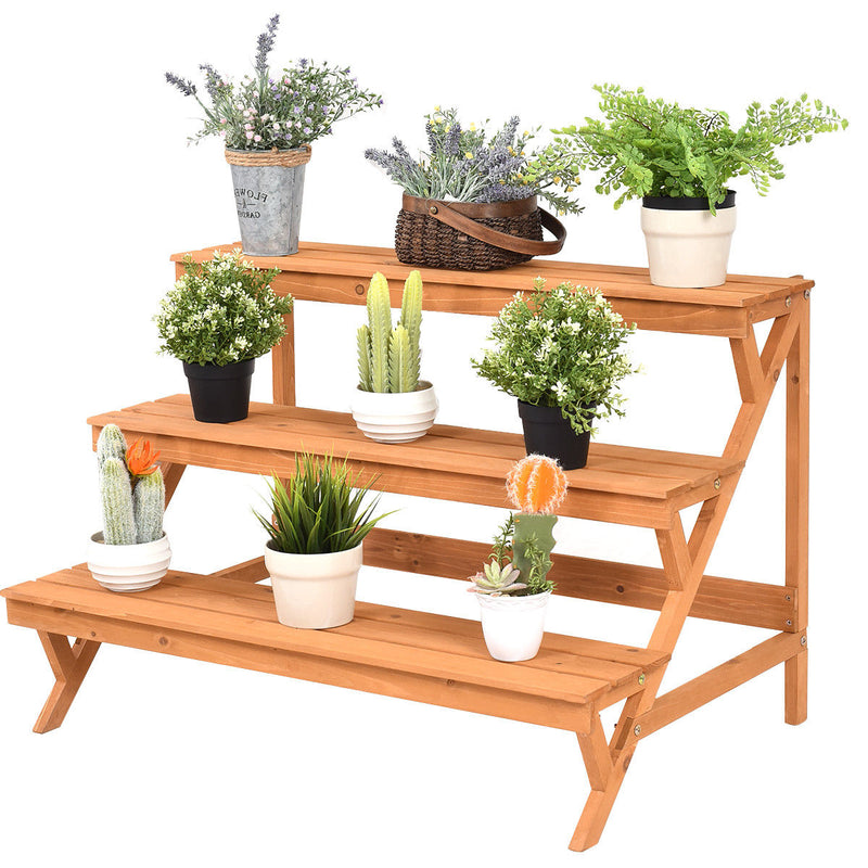 3 Tier Wood Plant Stand Flower Pot Holder Shelf Display Rack Stand Step Ladder