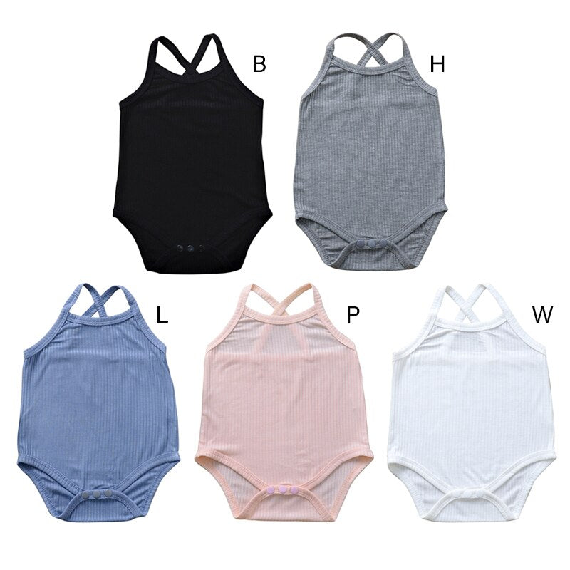 Summer Newborn Baby Boys Girls Solid Soft Romper Bodysuits Ribbed Sleeveless Clothes Outfits