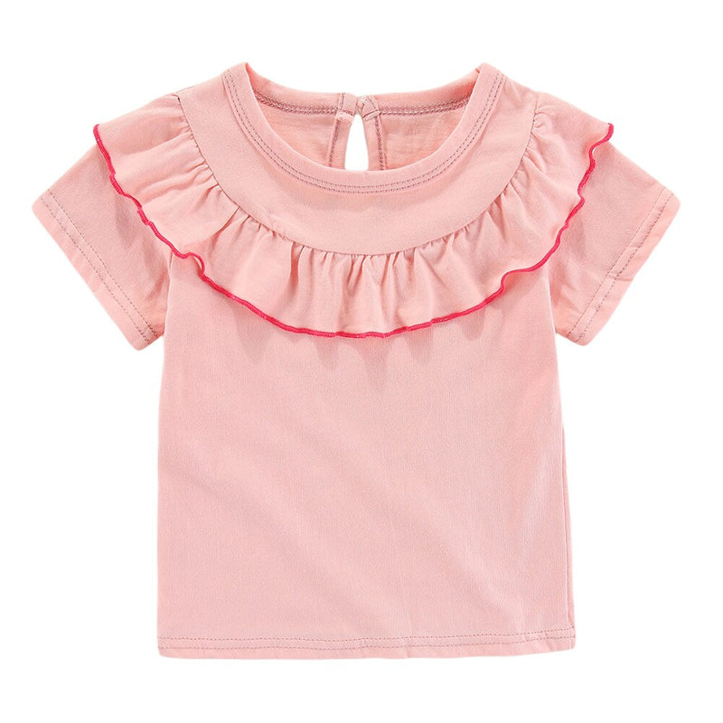 Summer Children Baby Grils Clothing Tops Round Neck Short Sleeve  Versatile Flounce T-shirt Kid