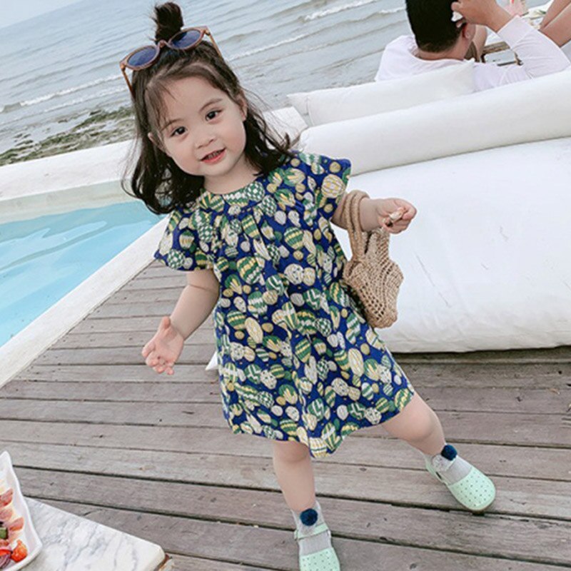 Summer Fashion Baby Girl Dress O-neck Baby Floral Balloon Print Sweet Short Sleeve Princess