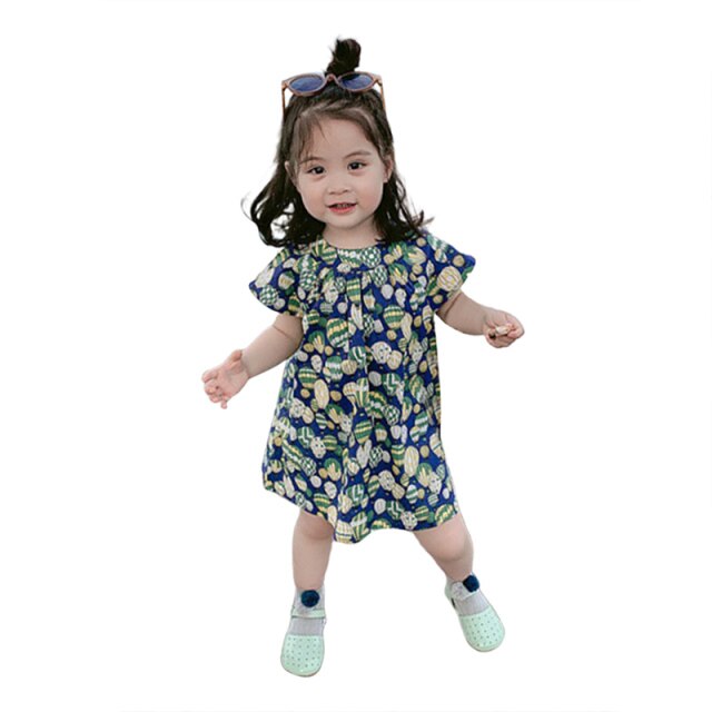 Summer Fashion Baby Girl Dress O-neck Baby Floral Balloon Print Sweet Short Sleeve Princess