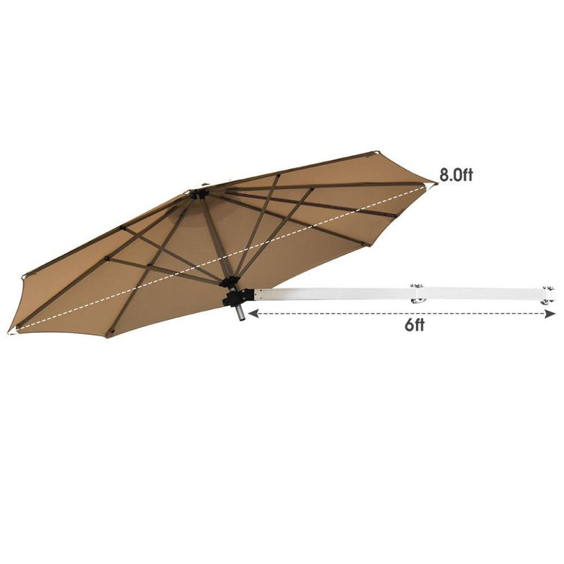 8ft Wall-Mounted Umbrella Telescopic Folding Tilt Sun Shade Aluminum OP70378