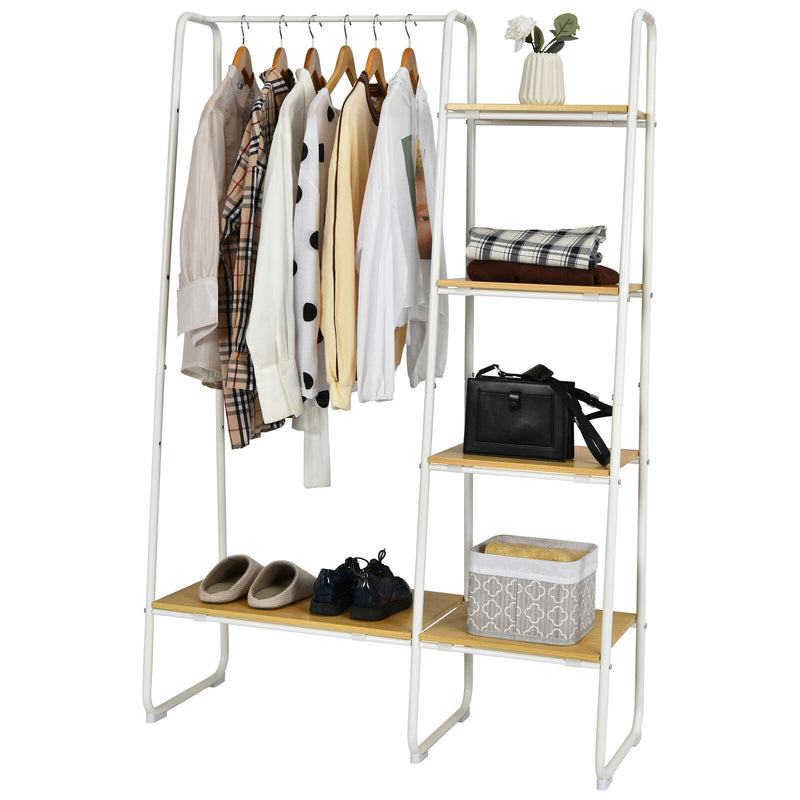 Metal Garment Rack Free Standing Closet Organizer w/5 Shelves Hanging Bar HW66162WH