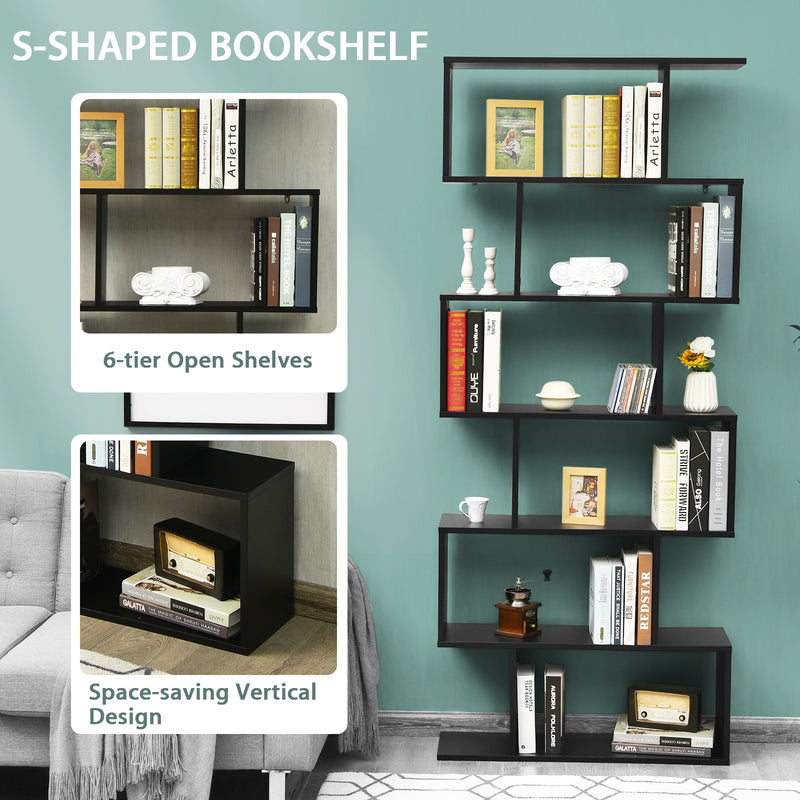 6 Tier S-Shaped Bookshelf Storage Display Bookcase Decor Z-Shelf CB10231