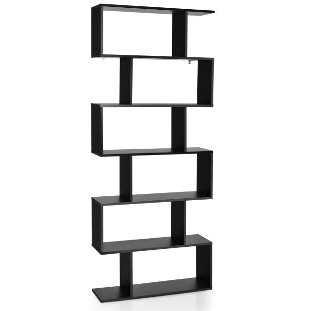6 Tier S-Shaped Bookshelf Storage Display Bookcase Decor Z-Shelf CB10231