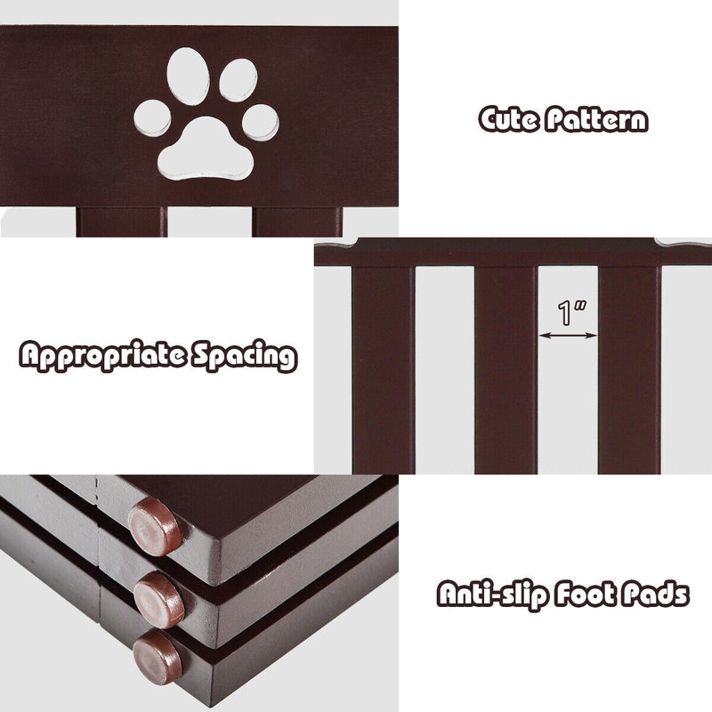 24" Folding Wooden Freestanding Pet Gate Dog Gate W/360° Hinge Espresso