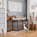 24" Folding Wooden Freestanding Pet Gate Dog Gate W/360° Hinge Espresso