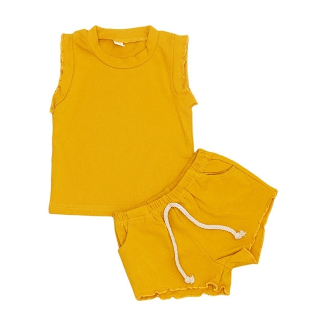 Baby Boys Girls Sets Summer Children's Suit Sports Leisure Style Shirt + Shorts Yellow Baby Children's Clothe