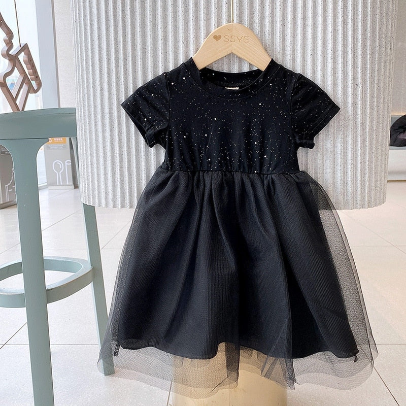 Summer Girls Sequins Mesh Princess Dress Girl Solid Color ball gown Sundress Kid Clothing Children Party And Wedding Dress