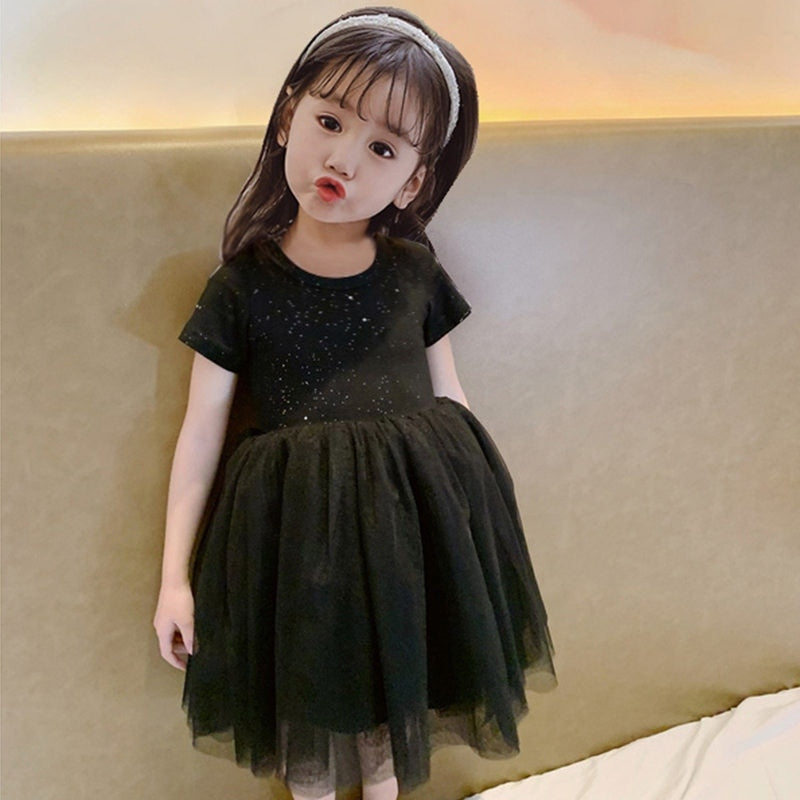Summer Girls Sequins Mesh Princess Dress Girl Solid Color ball gown Sundress Kid Clothing Children Party And Wedding Dress