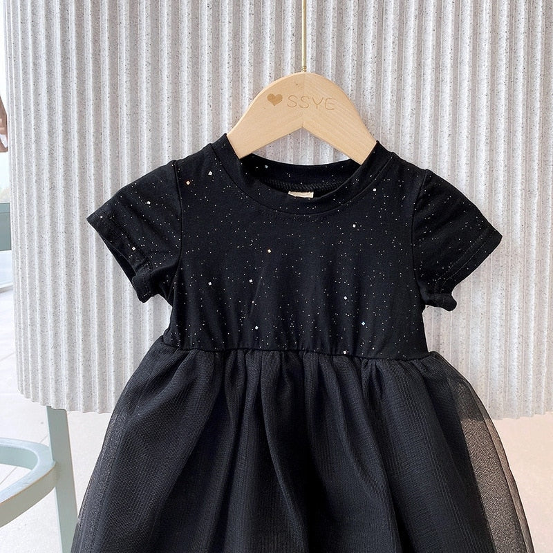 Summer Girls Sequins Mesh Princess Dress Girl Solid Color ball gown Sundress Kid Clothing Children Party And Wedding Dress