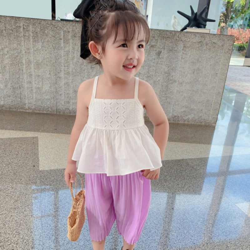 Summer Girls Sweet Princess Sling Tops Toddler Solid Color Thin Straps Tops for Children Fashion Clothes Kids Clothes