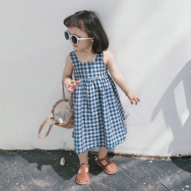 Summer Girls Casual Dresses Sweet Cute Plaid Camisole Dress Princess Beauty Pageant Dress