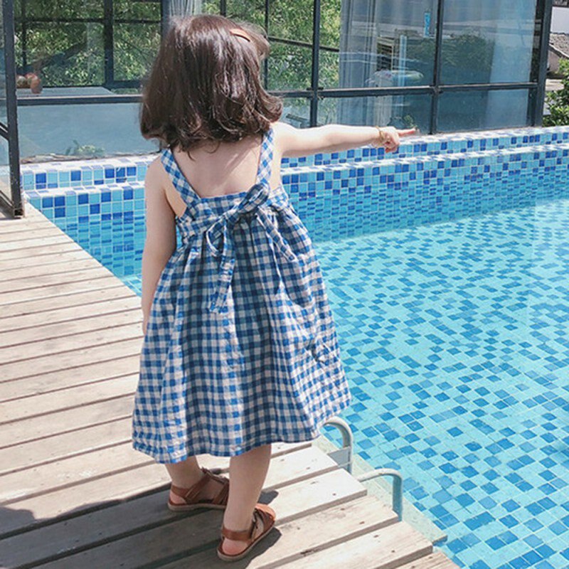 Summer Girls Casual Dresses Sweet Cute Plaid Camisole Dress Princess Beauty Pageant Dress