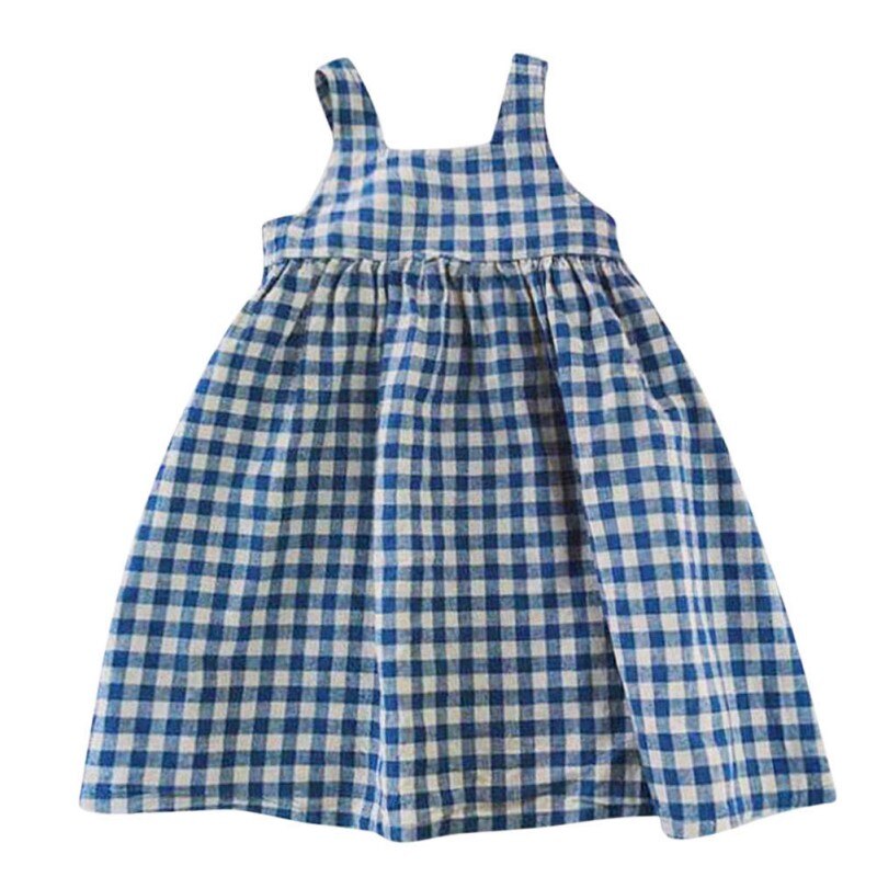 Summer Girls Casual Dresses Sweet Cute Plaid Camisole Dress Princess Beauty Pageant Dress