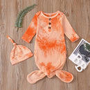 Newborn Wrap Sleepwear Baby Tie Dye Nightgown And Hat Long Sleeve