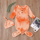 Newborn Wrap Sleepwear Baby Tie Dye Nightgown And Hat Long Sleeve