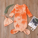 Newborn Wrap Sleepwear Baby Tie Dye Nightgown And Hat Long Sleeve