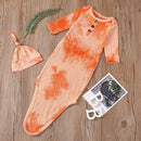 Newborn Wrap Sleepwear Baby Tie Dye Nightgown And Hat Long Sleeve
