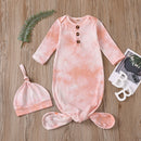 Newborn Wrap Sleepwear Baby Tie Dye Nightgown And Hat Long Sleeve