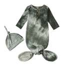 Newborn Wrap Sleepwear Baby Tie Dye Nightgown And Hat Long Sleeve