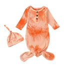 Newborn Wrap Sleepwear Baby Tie Dye Nightgown And Hat Long Sleeve