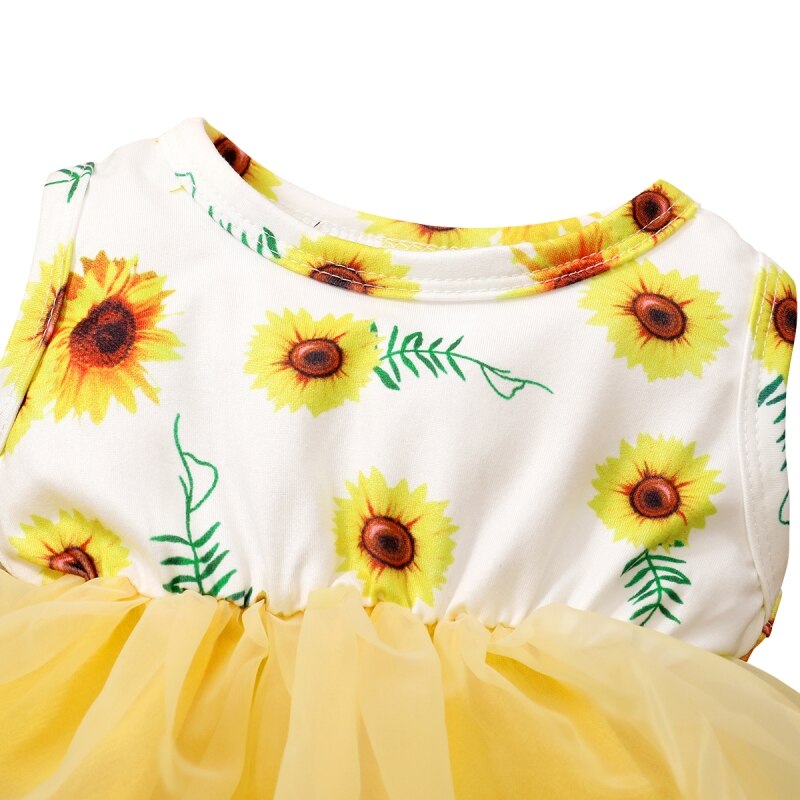 Mesh Stitching Sun Flower Print Sleeveless Romper + Headband ClothesFashion Newborn