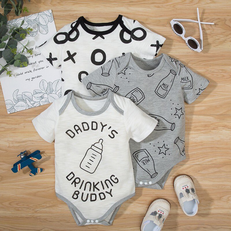 Three-Piece Set Newborn Baby Boys Girls Cotton Hard Clothes Joint Printing Romper