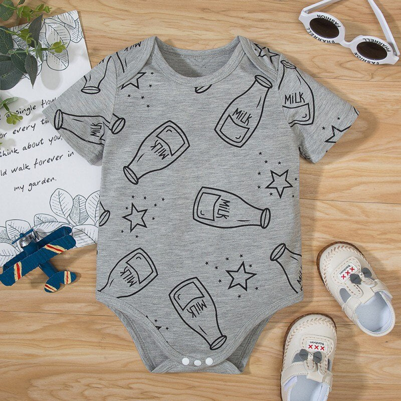 Three-Piece Set Newborn Baby Boys Girls Cotton Hard Clothes Joint Printing Romper