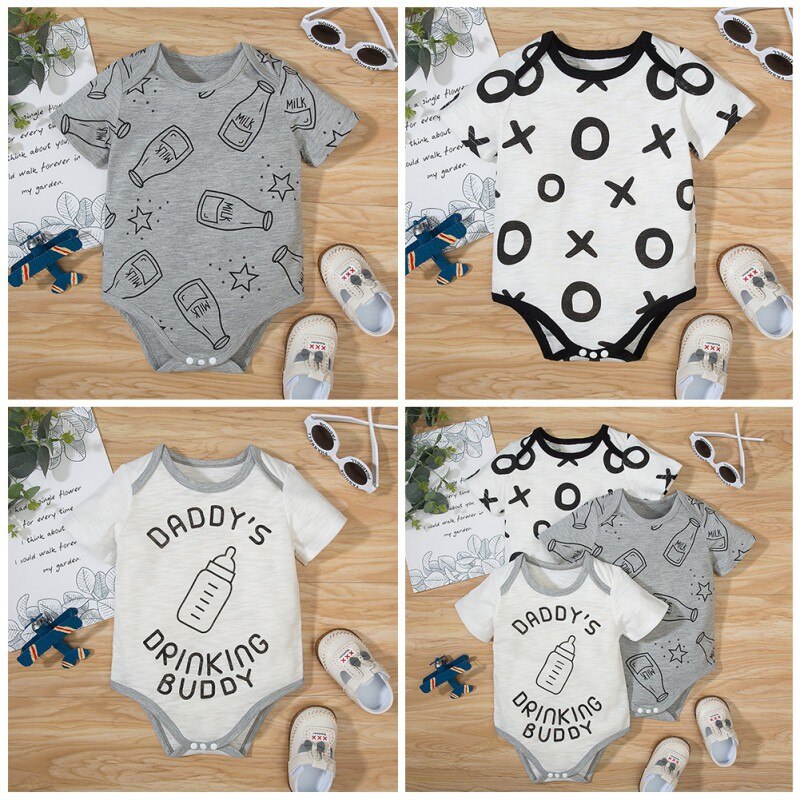 Three-Piece Set Newborn Baby Boys Girls Cotton Hard Clothes Joint Printing Romper