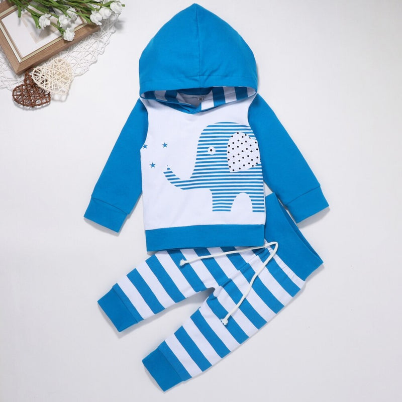 Two-Piece Spring Autumn Baby Boy Sweatshirt Set Suit Infant Kids Outfits  Elephant Print