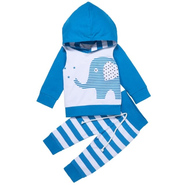 Two-Piece Spring Autumn Baby Boy Sweatshirt Set Suit Infant Kids Outfits  Elephant Print