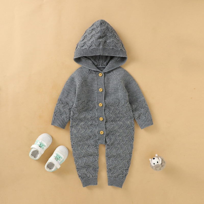 One-Piece Autumn Winter Newborn Baby Boy Girl Hooded Knit Romper Jumpsuit Overalls