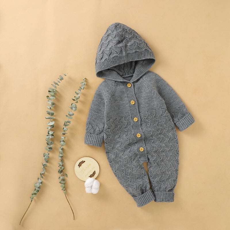 One-Piece Autumn Winter Newborn Baby Boy Girl Hooded Knit Romper Jumpsuit Overalls