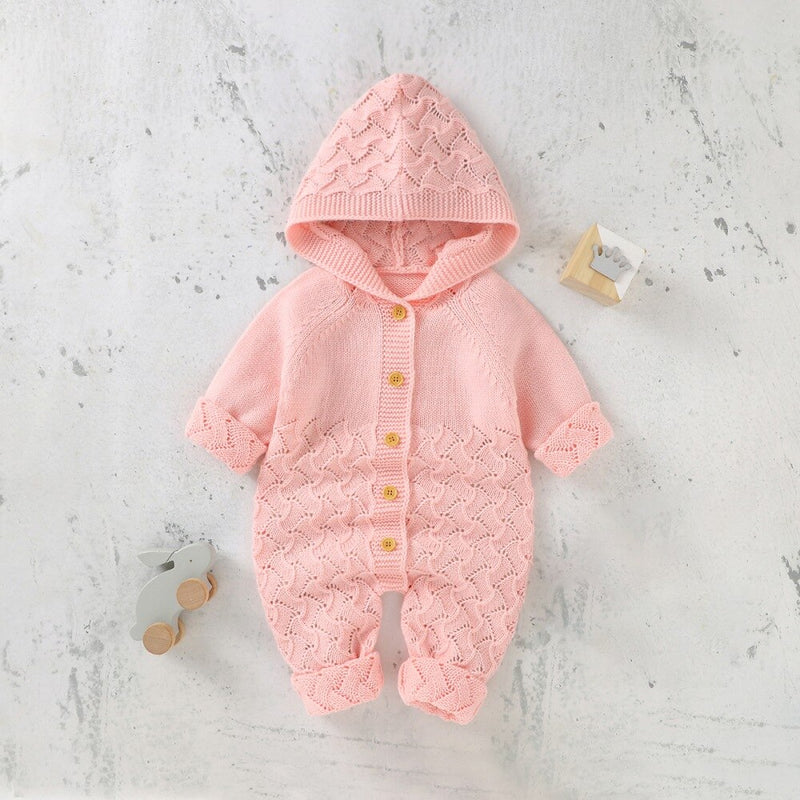 One-Piece Autumn Winter Newborn Baby Boy Girl Hooded Knit Romper Jumpsuit Overalls