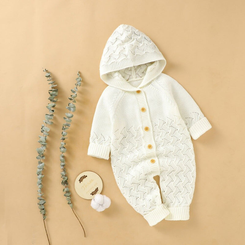 One-Piece Autumn Winter Newborn Baby Boy Girl Hooded Knit Romper Jumpsuit Overalls