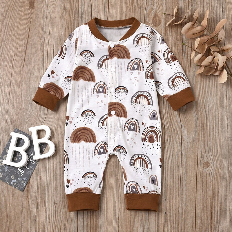 One-piece Newborn Baby Girl Boy Clothes Rainbow Pattern Long Sleeve Romper Jumpsuit Outfit